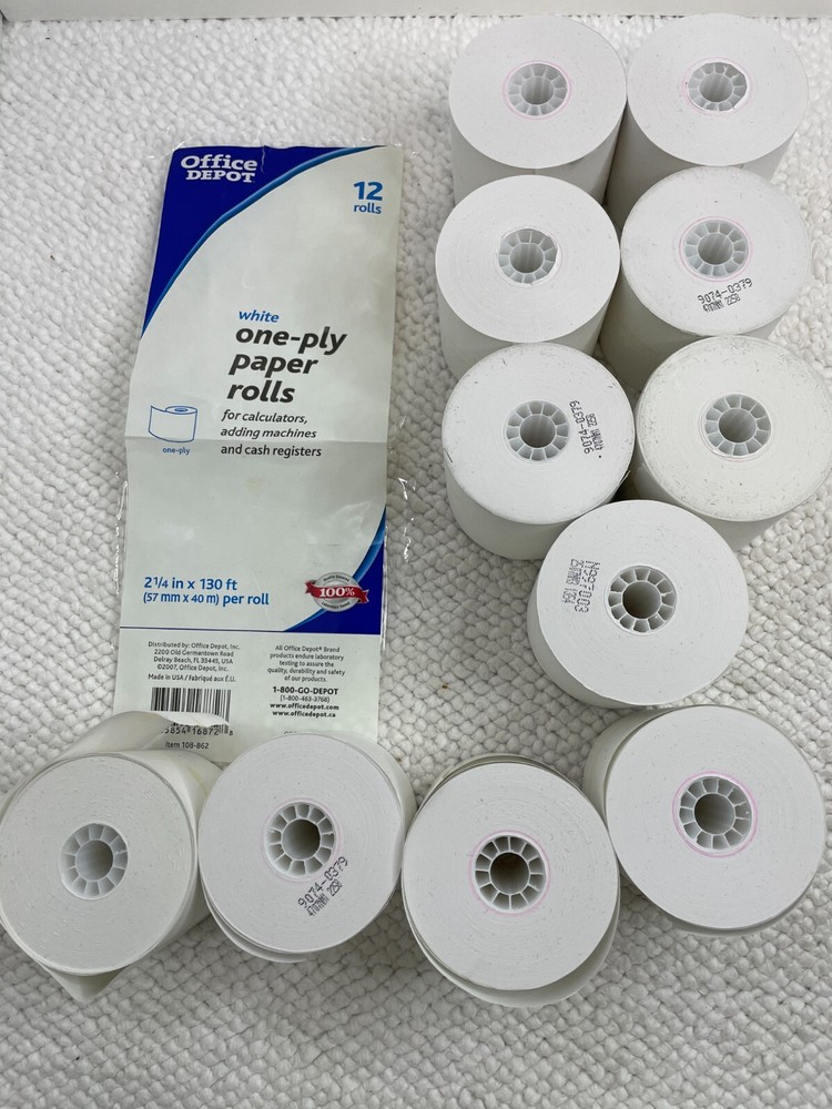 11 Rolls One-Ply Paper Rolls 2 1/4&Prime; x 130ft Office Depot Brand Mostly Full Rolls