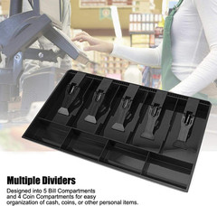 Cash Register Drawer Insert Tray with 5 Bill/4 Coin Compartments for Money