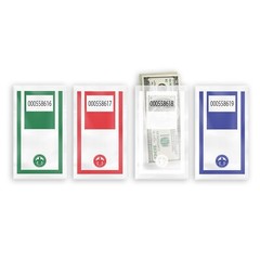 Cash Drop Bags – Clear Plastic Envelopes – 1,000/Case – Green, Red, White, Blue