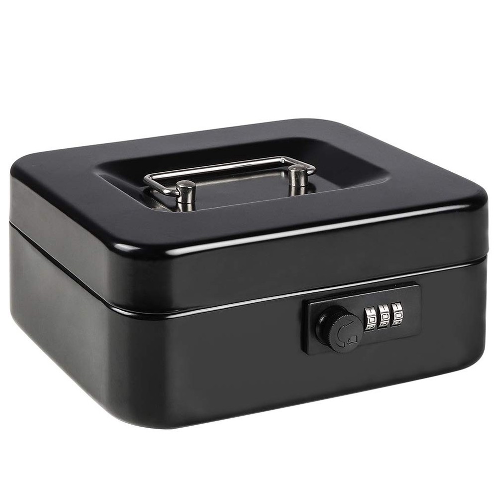 Black Medium Metal Cash Box Money Tray Combination Lock 74/5×64/5×33/5&Prime;