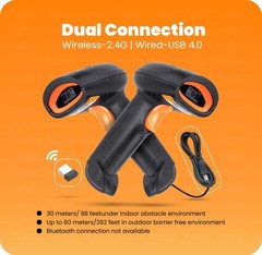 HT20 Wireless 2.4GHz 2D 1D Barcode Scanner Wired Rechargeable ABS Black USB