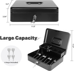 Cash Box with Money Tray and Lock, Metal Money Box for Cash Register, Large Cash