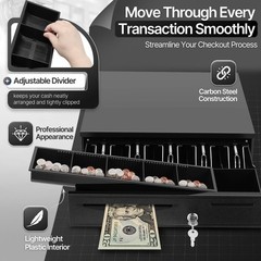 Cash Drawer 16 Inch Metal with RJ11 Cable – 5 Bill 5 Coin Tray for Small
