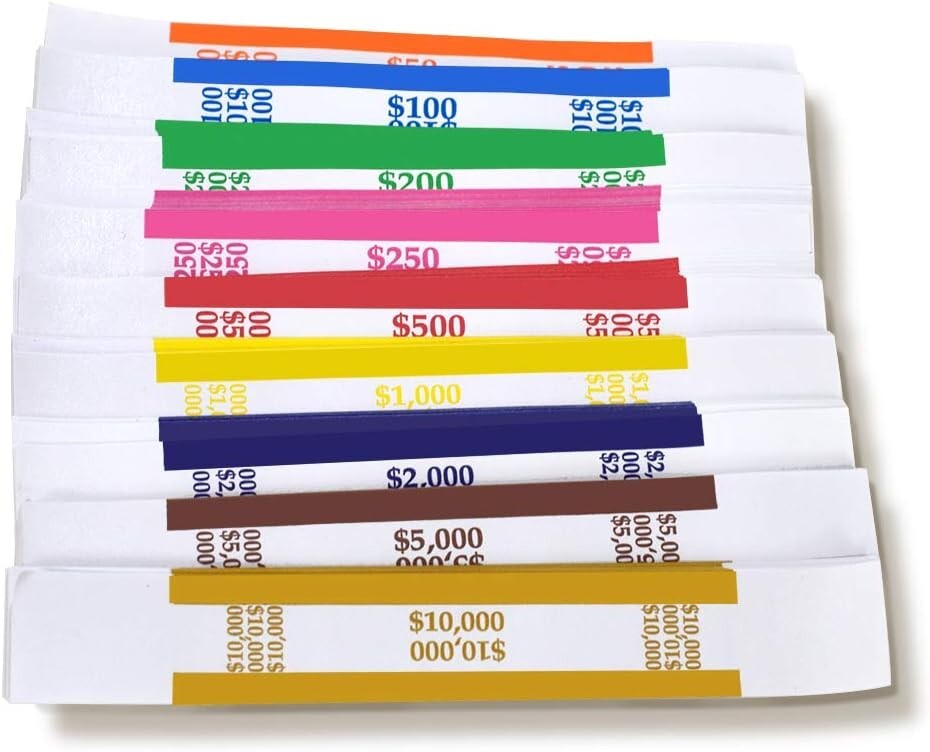 Currency Straps –450 Assorted Bill Wrappers Money Bands to Organize Bills, ABA