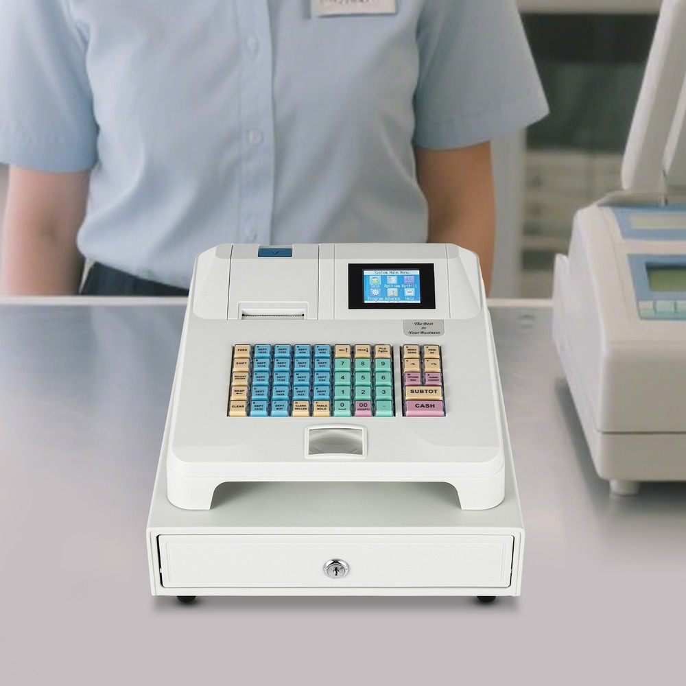 Electronic POS Cash Register 48 Keys 8 Digital LED Retail Casher Box with Drawer