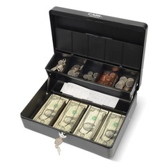 CARL CB-2011, Lockable Cash Box with Coin Tray – Durable Metal Large, Black