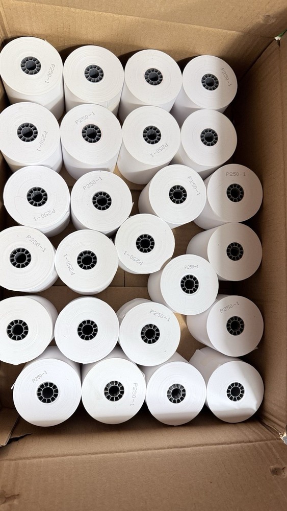 Verifone P250 1-Ply 3 inch x 165&prime; Receipt Paper – 25 Rolls