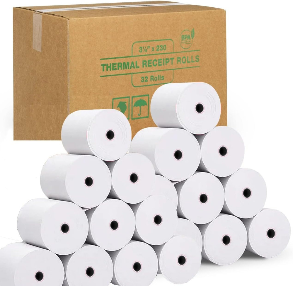 Thermal Cash Register POS Paper Rolls 3 1/8&Prime; X 230&prime; MADE in USA – (32 Pack)