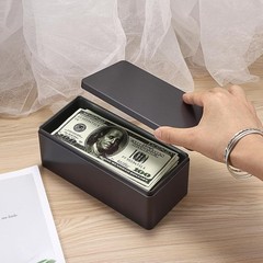 2 Packs Black Metal Cash Box Rectangular Money Organizer with Lid Currency Stora