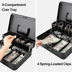Large Locking Metal Cash Box with Combination Lock and Money Tray for Security