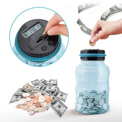 Digital Coin Counter Piggy Bank ABS Large 1.8L Blue Money Jar For US Coins