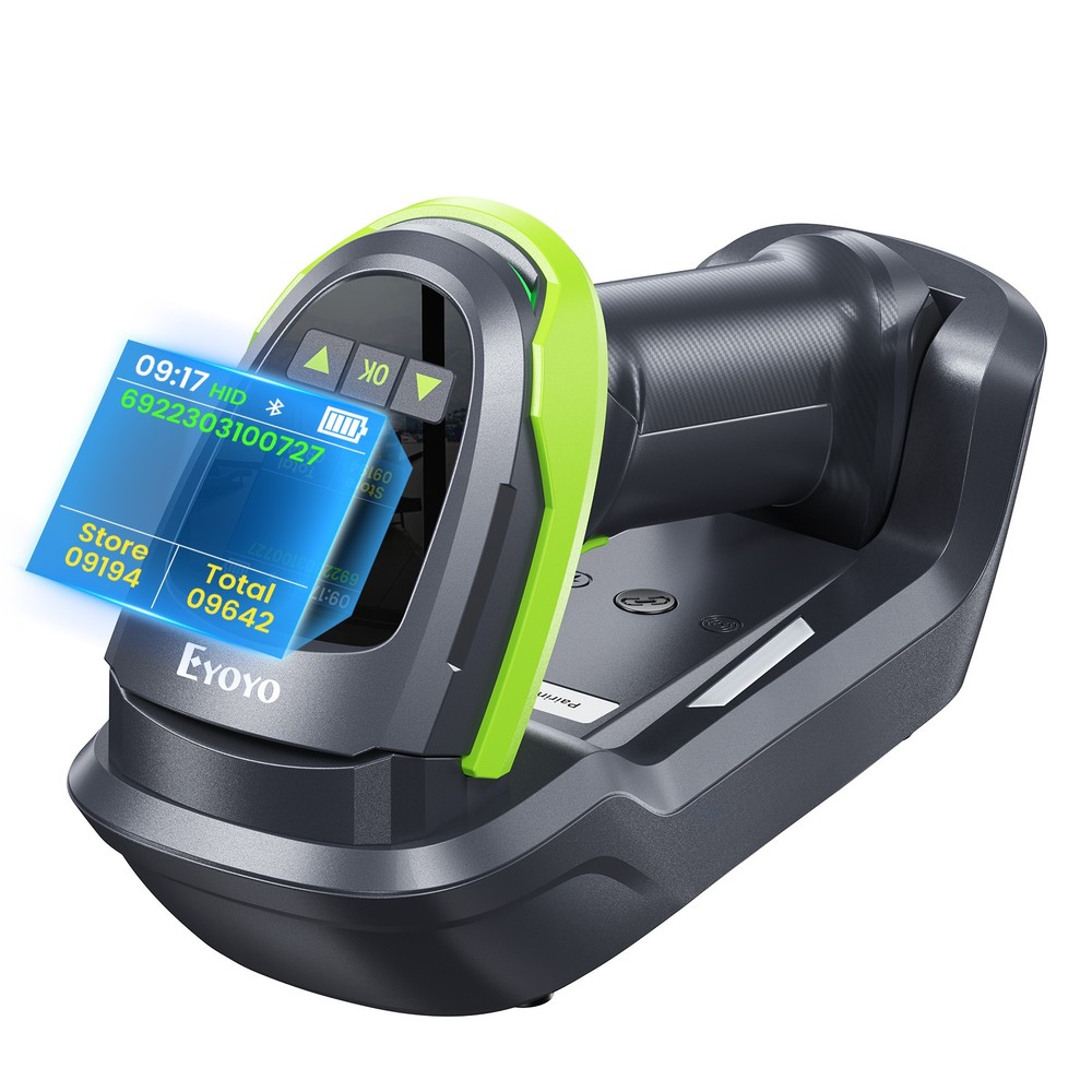 Eyoyo 1.44&Prime; LCD Barcode Scanner Wireless with Screen 1D 2D QR Bluetooth Scanner