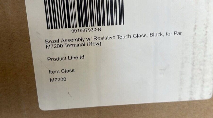 Bezel Assembly w/Resistive Touch Glass, Black, for PAR M7200 POS Terminal.