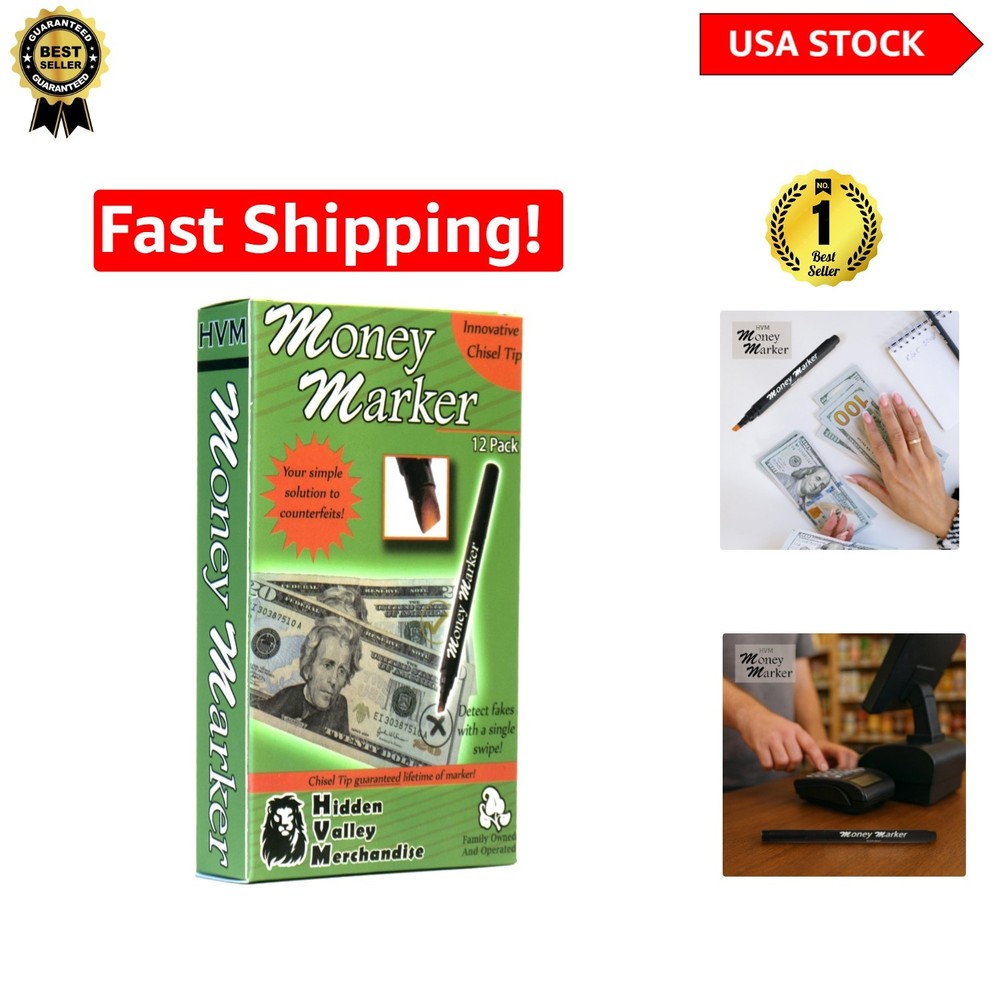 12-Pack Counterfeit Money Detector Pens with Chisel Tip for Quick Verification