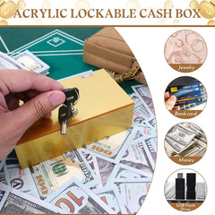 Acrylic Cash Box for Gambler Extra Large, Sparkling Glitter Gold Winners Bank fo