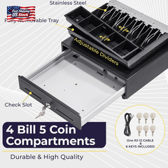 Volcora 13&Prime; Cash Register Drawer for Point of Sale (POS) System with Fully Remov