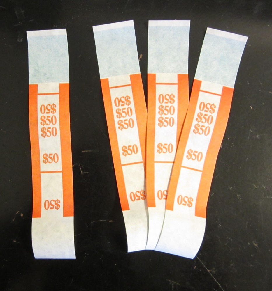 400 SELF SEALING ORANGE $50 CURRENCY STRAPS MONEY BILL BANDS $50 PMC BRAND STRAP