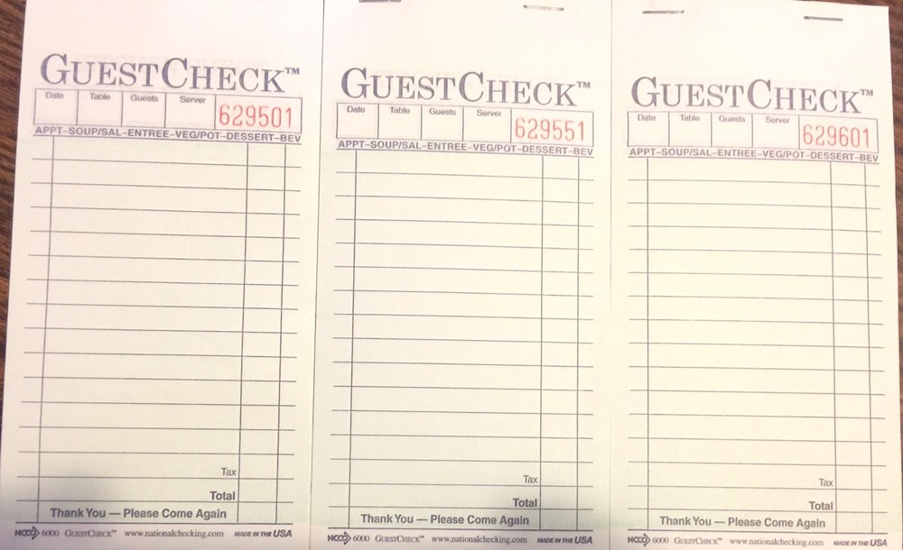 3 Pack G6000 Guest Checks Book Waitress Pad CARBON COPY 15 Line 50 Page Booklet