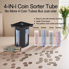 Coin Counter Coin Sorter Tube 4-in-1 Wrapper Machine With 80 PCS Wrappers Roll