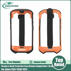 Orange & Black Protective Case Bumper Rugged Boot+Strap For Zebra TC51 TC56 TC57