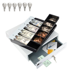 HK SYSTEMS 13&Prime; White Heavy Duty POS Interface Cash Drawer with 4Bill/5Coin