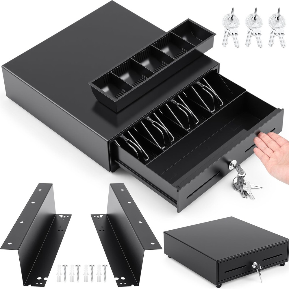 13 Inch Manual Push Open Cash Register Drawer with Under Counter Mounting Bra…