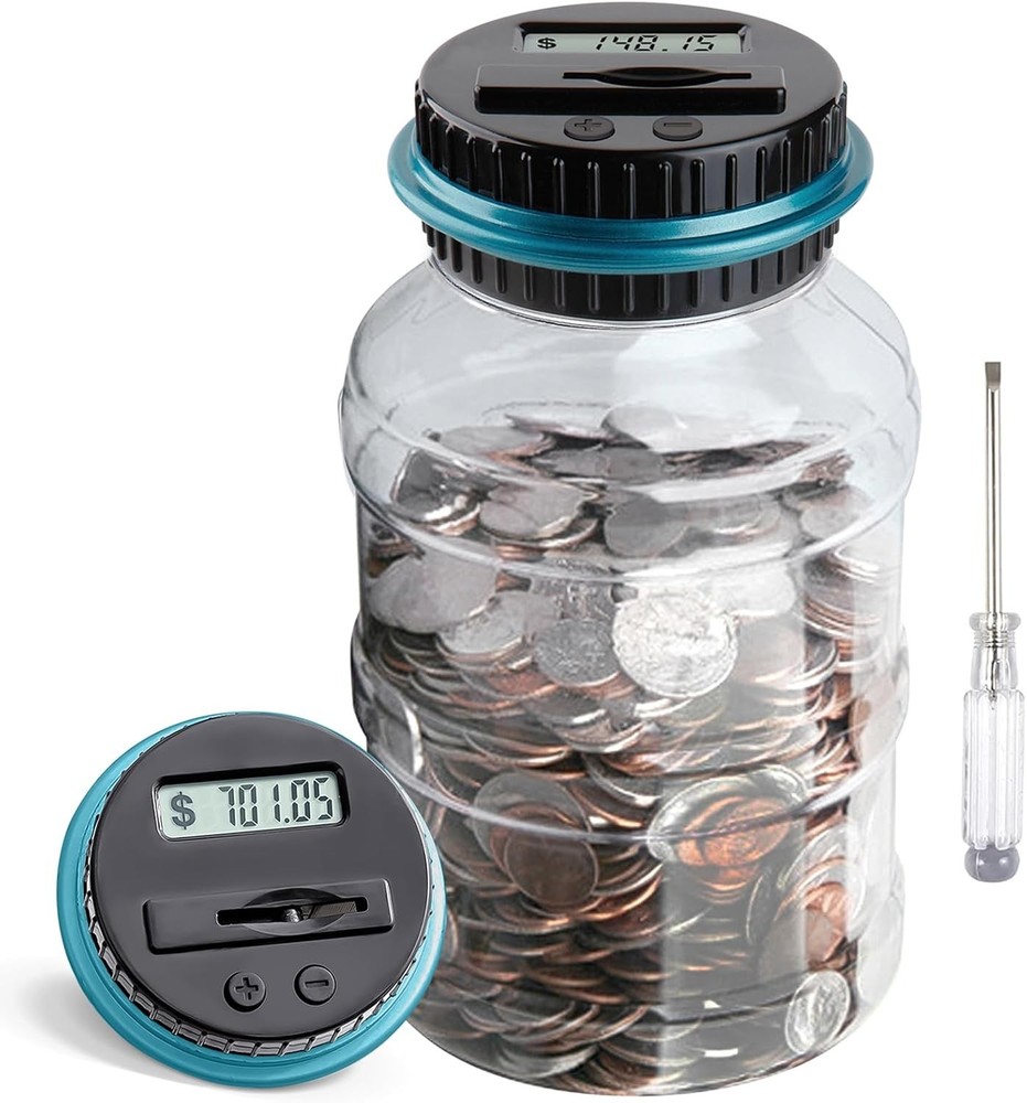 Large Piggy Bank for Boys Adults, Vcertcpl Digital Coin Counting Large, Blue