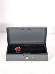 Vintage Lit‑Ning Gray Steel Locking Cash Box with Original Drawer Insert & Key