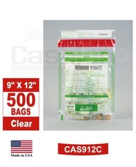 Tamper Evident Bank Deposit Bags, 9&Prime; x 12&Prime; Clear, Serialized w/Barcode, 500 Bags
