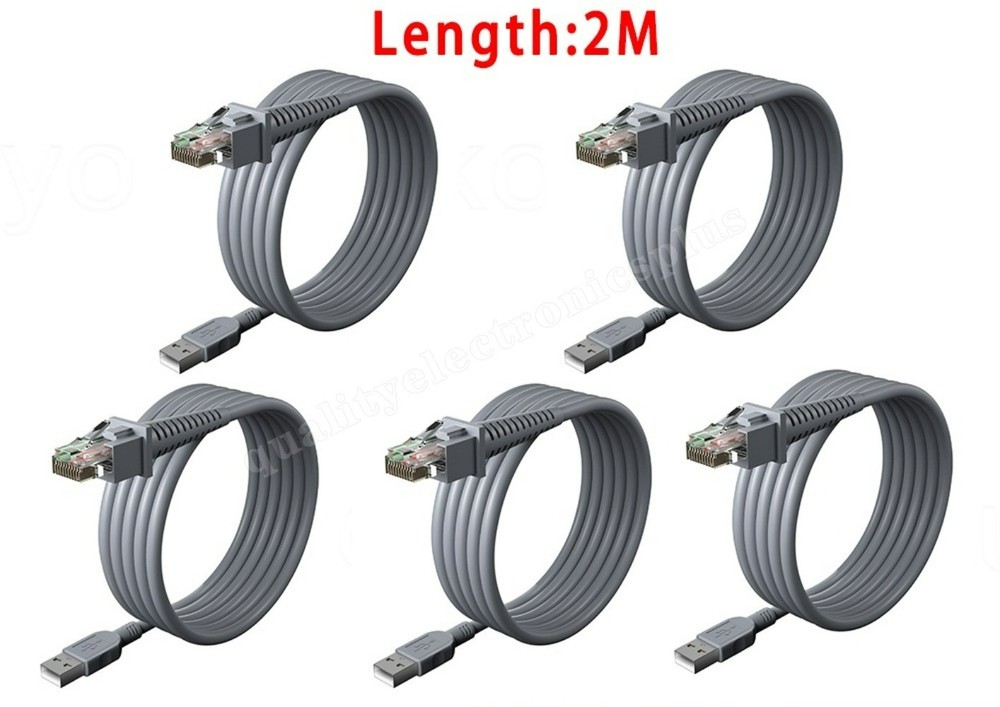 5PCS 2M Flatted USB to RJ45 Cord For Datalogic GPS4490 QD2430 GD4590-BK Reader