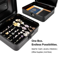 Jssmst X- Large Cash Box with Combination Lock – Durable Metal XLarge, Black