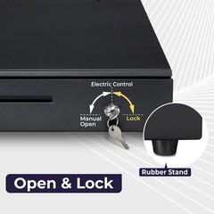 POS Cash Drawer, 5 Bill 6 Coin, RJ11/RJ12, Key Lock, Media Slot, Black