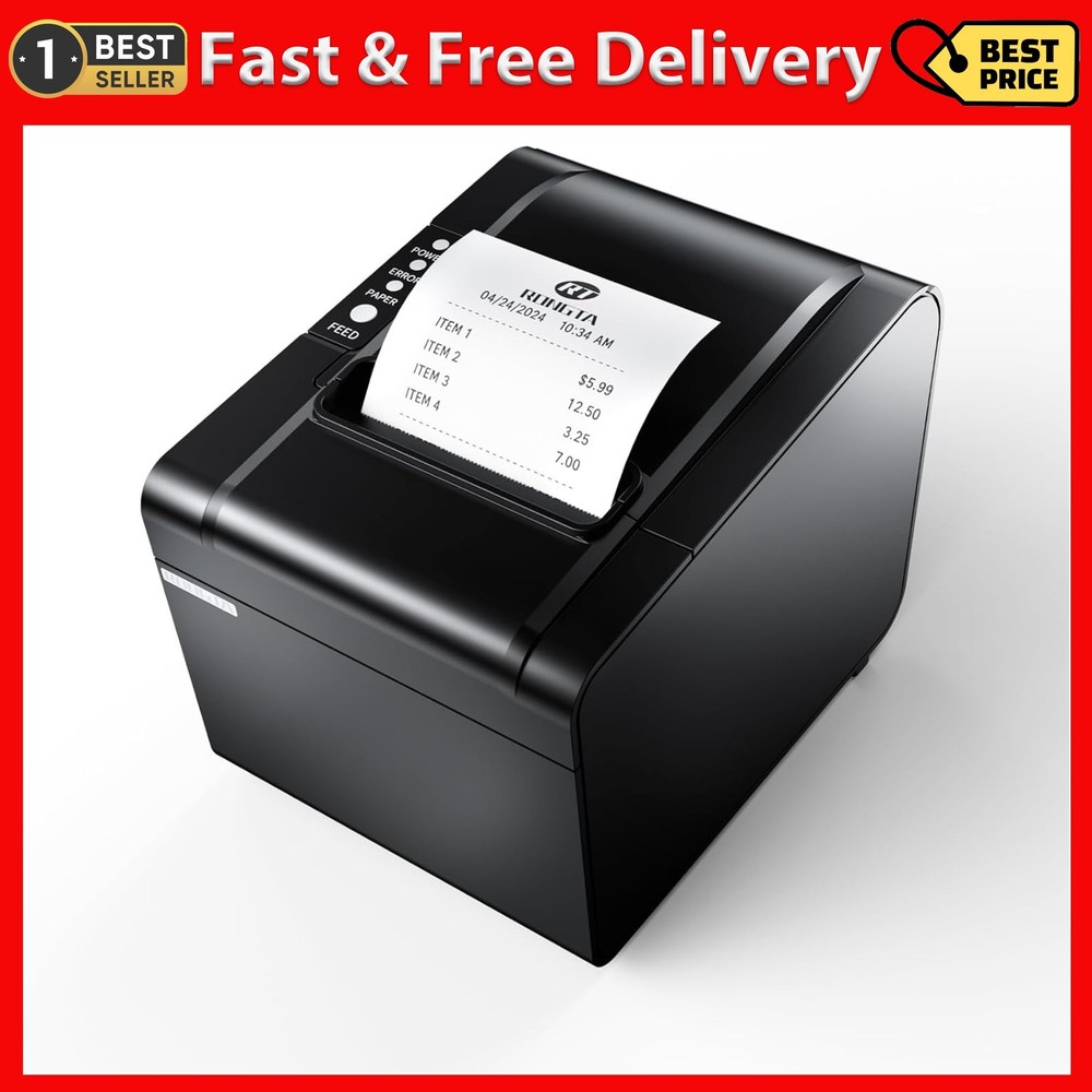 Rongta POS Printer, 80mm USB Thermal Receipt Printer, Restaurant Kitchen Prin…