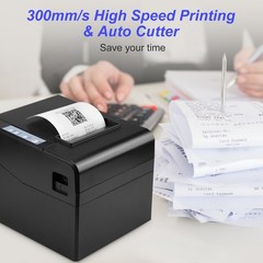 Thermal Receipt Printer 80mm Desktop Direct Thermal Printing USB+LAN Connec AEPB