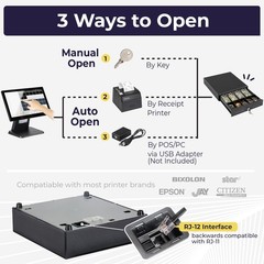 Volcora 13&Prime; Electronic Cash Register Drawer 4 Bill 5 Coin Black 12-24V RJ11/RJ12