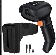 Bluetooth Wireless Barcode Scanner w/Holster 1800mAh Rechargeable 3 Modes Black