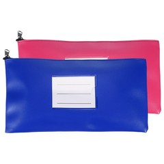 11×6 Inch Money Bags with Zipper, 2Pcs PU Leather Cash Pouch, Blue/Rose Red