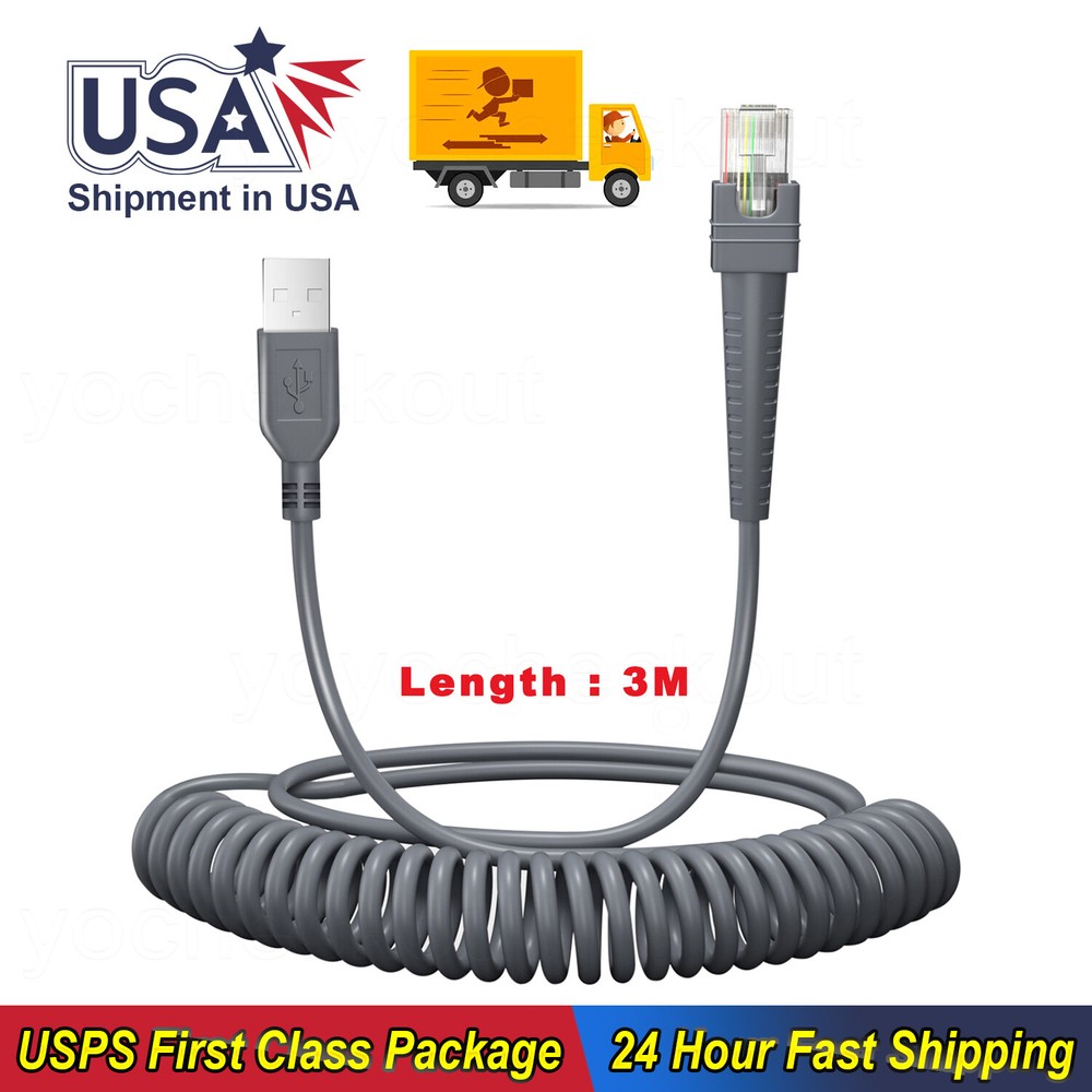 3M USB A to RJ45 Coiled Cable For Zebra DS6878 DS9808 DS6707 DS6700 DS6708