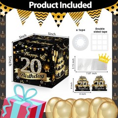20th Birthday Money Box, Black/Gold, Unisex, Cash Gift, Explosion Gift, Party…