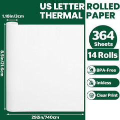 14 Rolls Thermal Printer Paper, 8.5In X 11In US Letter Size, Bpa-Free Quick-Dry