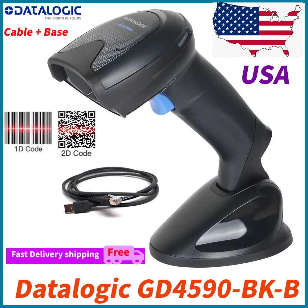 Datalogic GD4590-BK-B 2D Gryphon Handheld USB Barcode Scanner Reader W/ Base USA