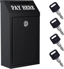 Locking Cash Box with Slot, Metal Money Donation Box with Lock and 4 Keys Wall M