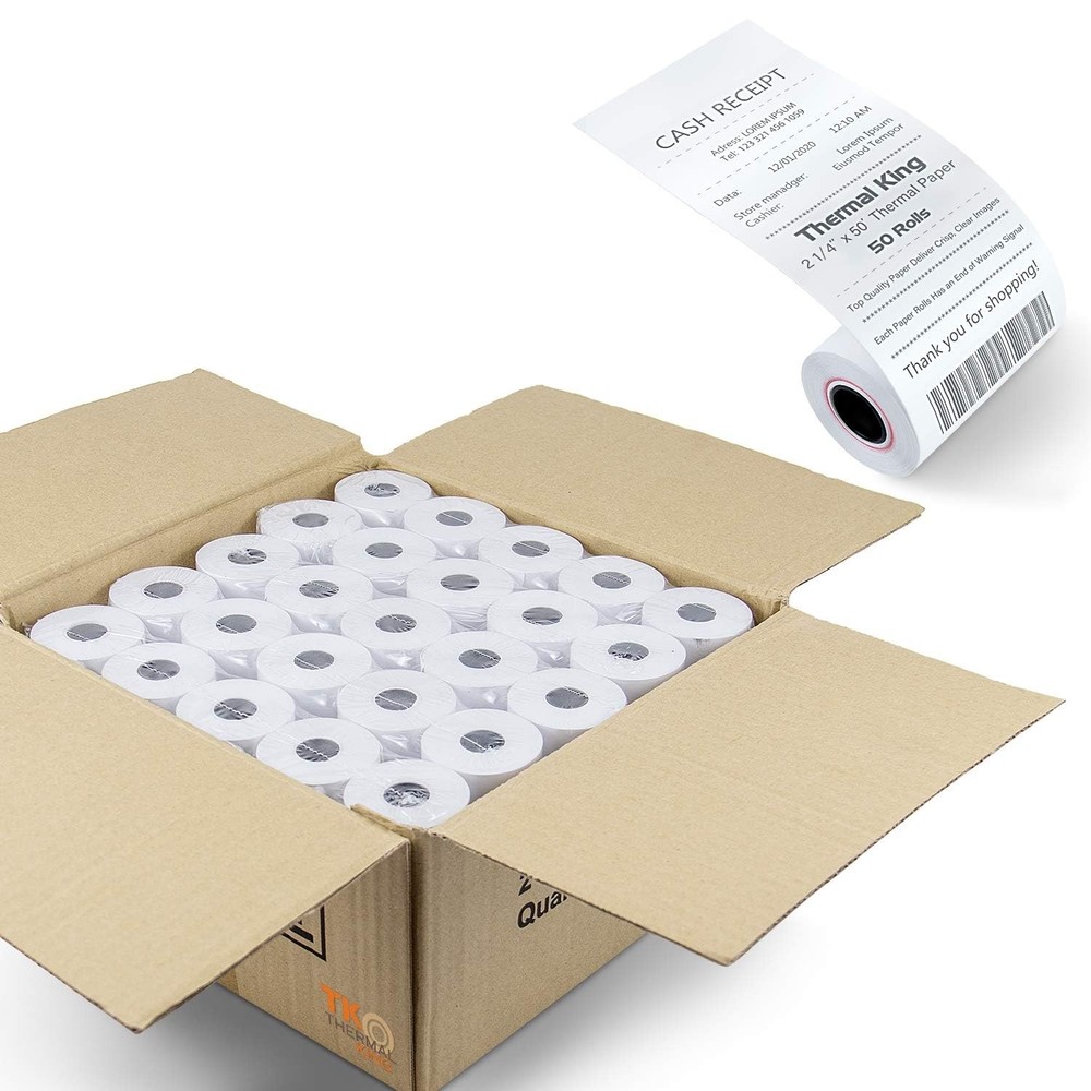 TK Thermal King, (50 Rolls) 2 1/4&Prime; 50&prime; feet White Paper Cash Register POS Rec…