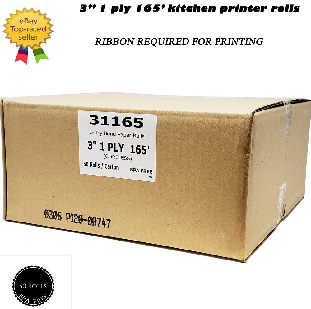 3&Prime; 1 PLY x 165&prime; KITCHEN PRINTER BOND PAPER 50 ROLLS CORELESS STAR SP700
