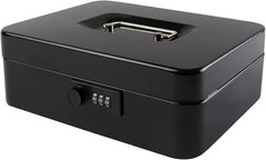 Large Portable Cash Box with Combination Lock & Removable Money Tray, Black