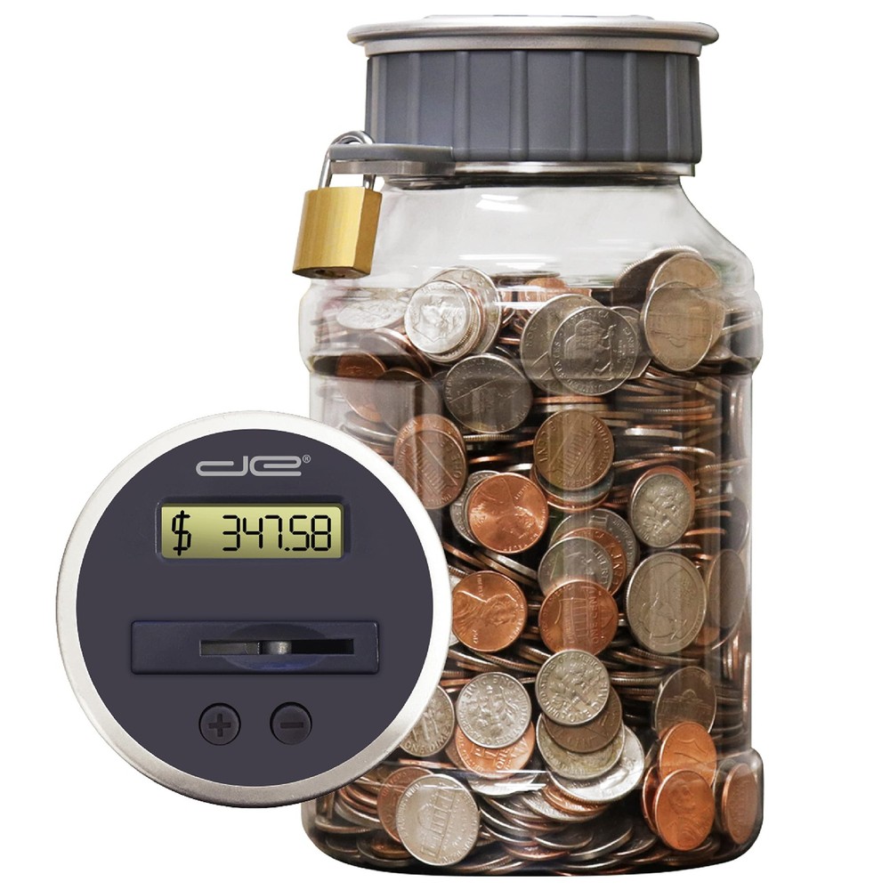 Locking Digital Coin Bank Savings Jar Change Counter Clear LCD Display Safe
