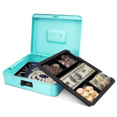 Metal Cash with Combination Lock – 5-Compartment Petty Cash with Money Tray a…