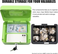 Portable Medium Cash Box with 2 Keys – Water-Resistant Metal Design in Limegreen