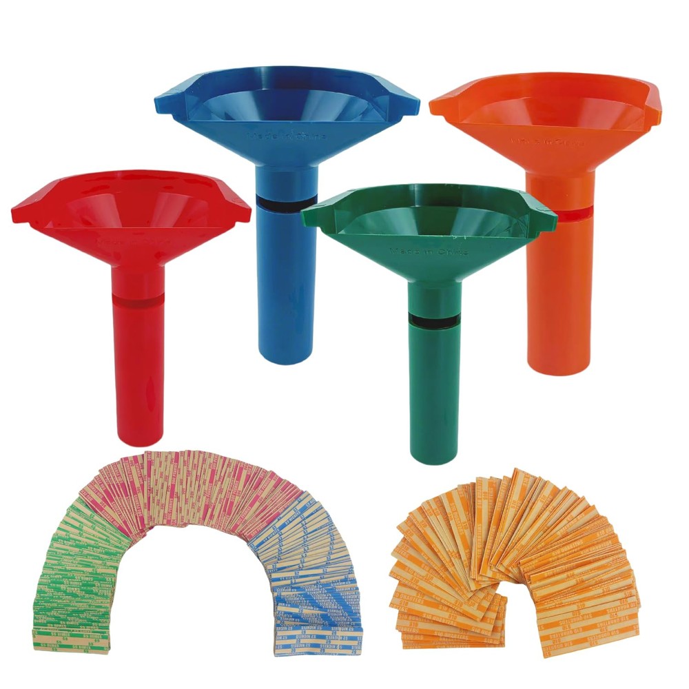 Coin Rolls Wrappers Flat Assorted with 4 Coin Sorters Tubes 250 PCS