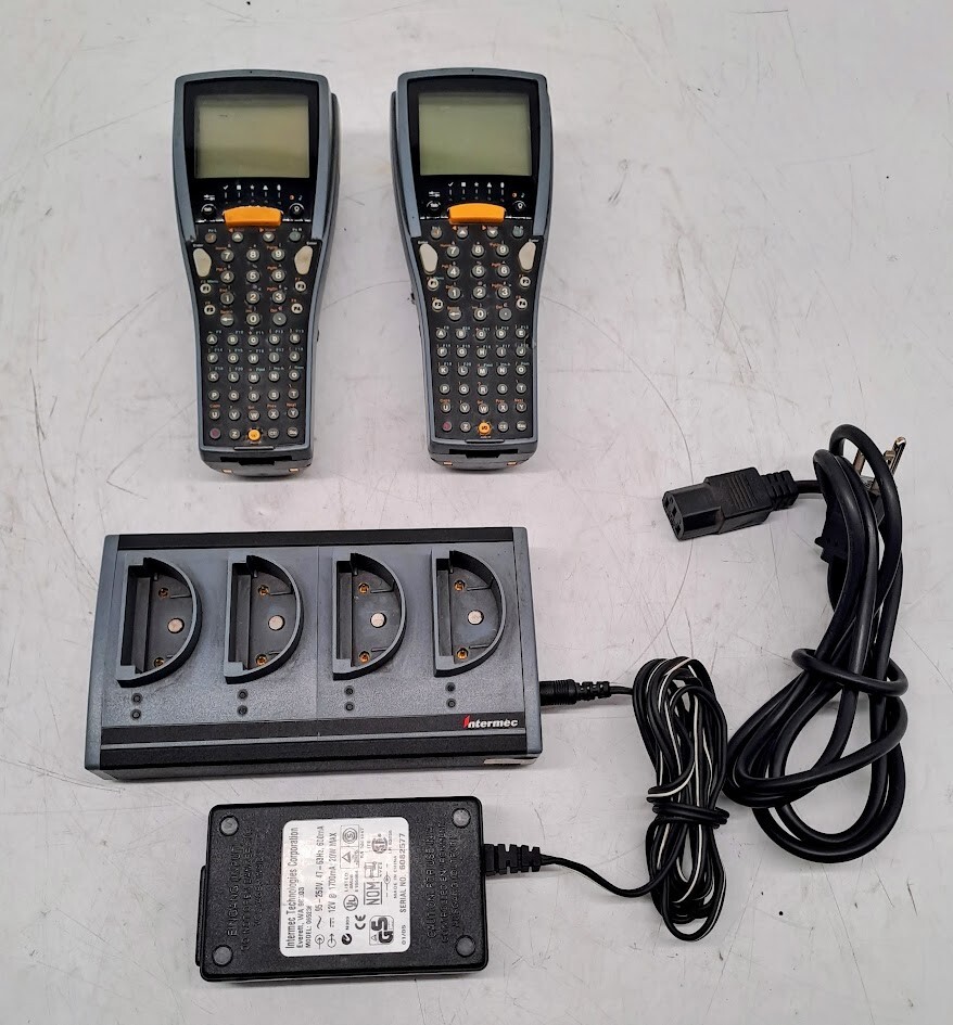 LOT OF 2 Intermec T2415 Barcode Scanner Trakker W/ 2 BATTERIES & BASE CHARGER